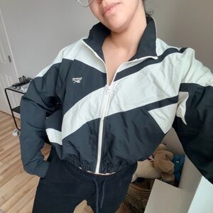 Reebok Black and White Windbreaker Jacket